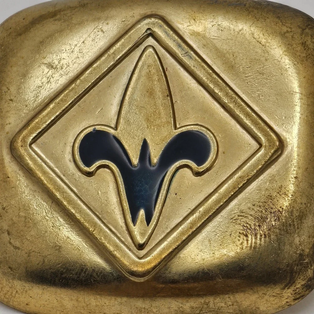 Vintage Boy Scout Neck Scarf Bolo Slide Clips Gold-Tone Metal And Enamel X2